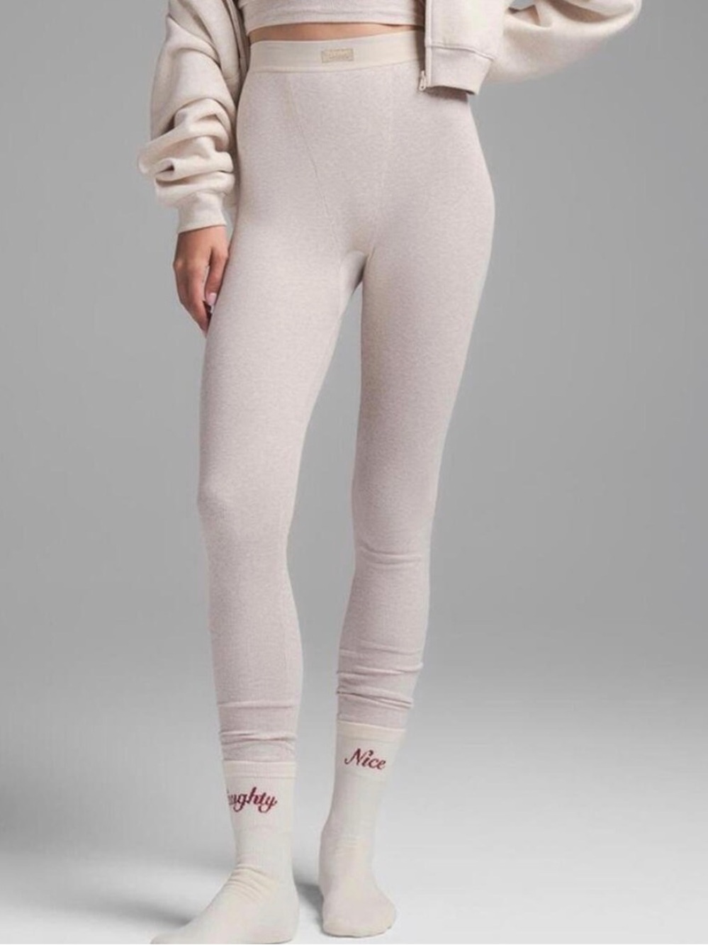 SKIMS Cotton Rib Leggings Heather Oatmeal Cream Size M
